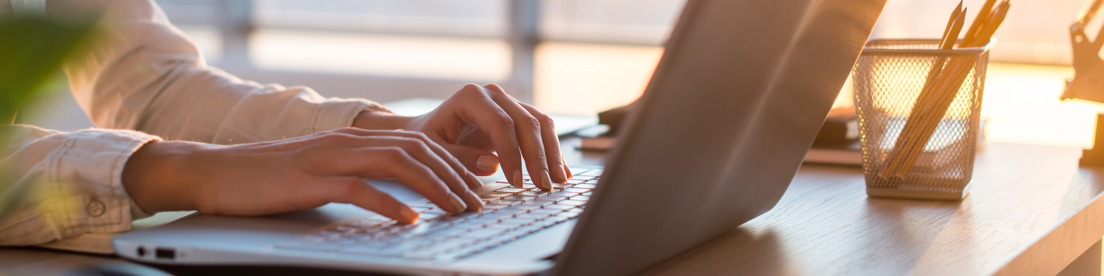 Adult businesswoman working at home using computer, studying business ideas on a pc screen on-line