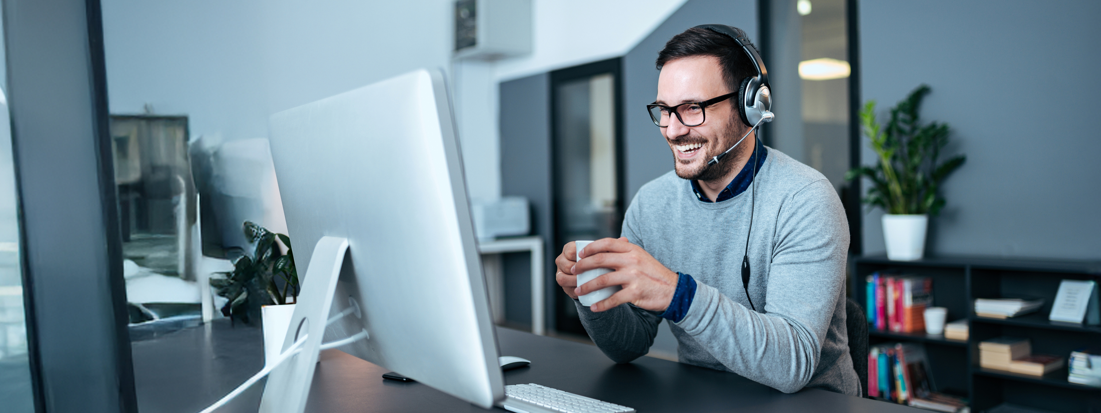 Casual business man having video call