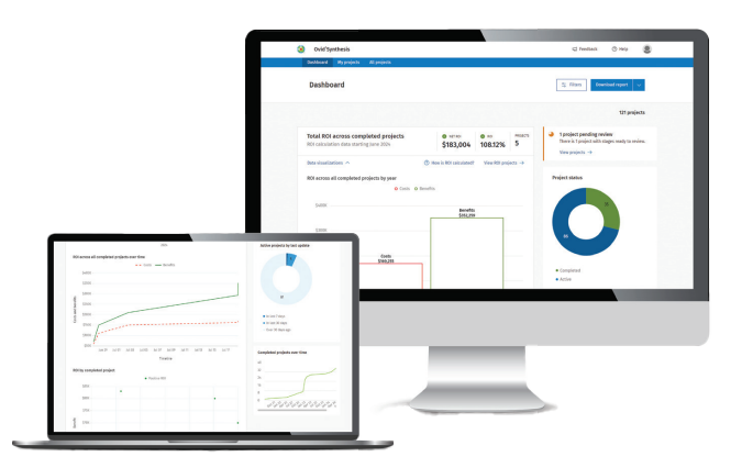 Ovid Synthesis Dashboard shown on desktop and laptop devices