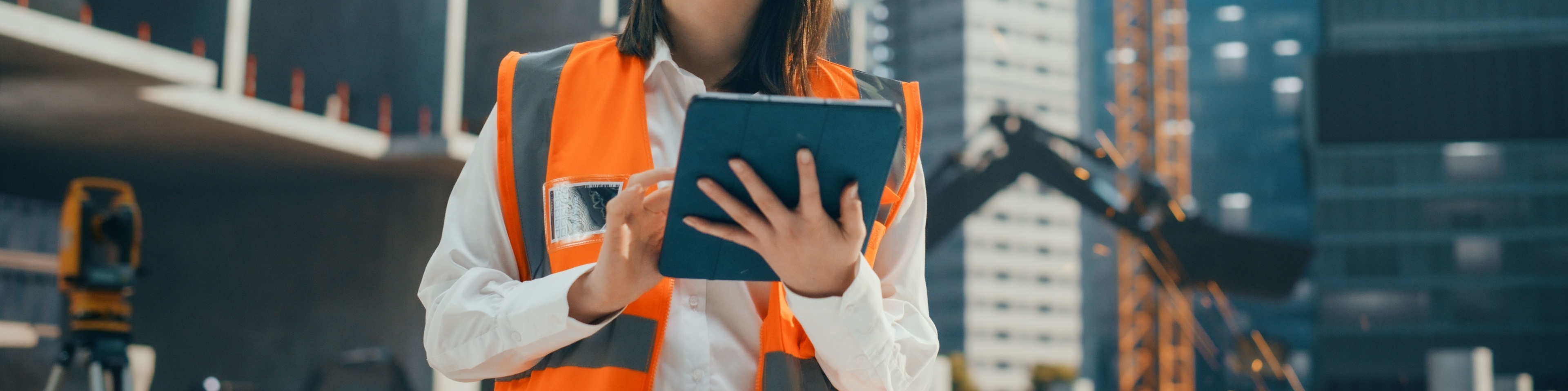 Construction worker with tablet