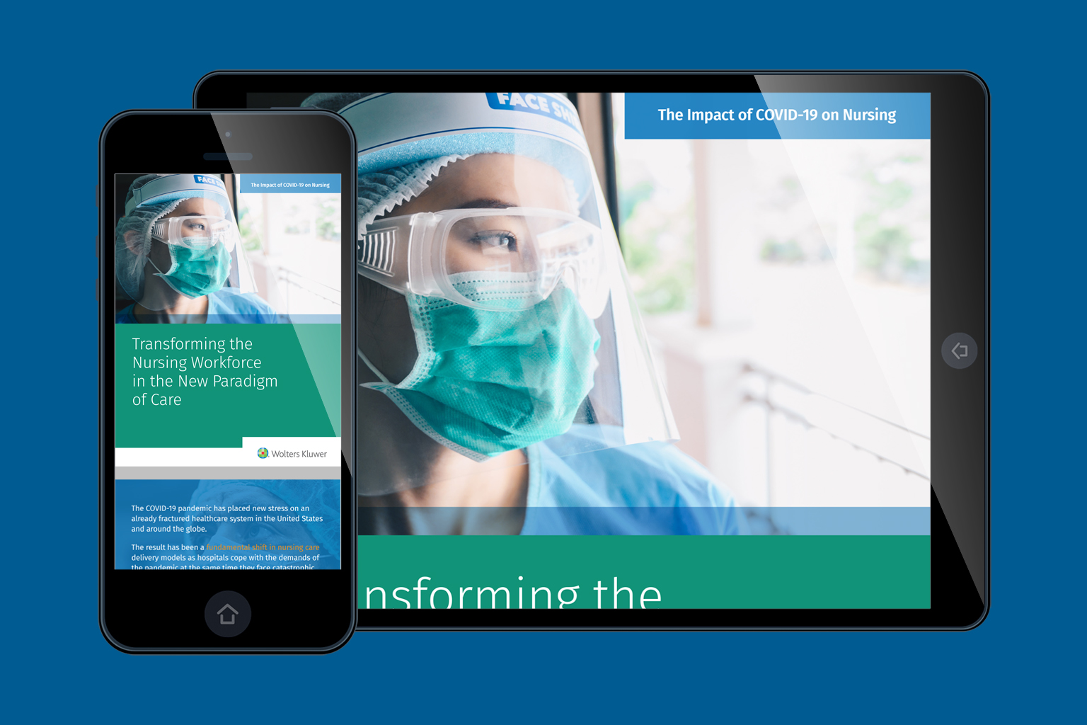 Transforming the Nursing Workforce in the New Paradigm of Care eBook cover shown on mobile and tablet devices