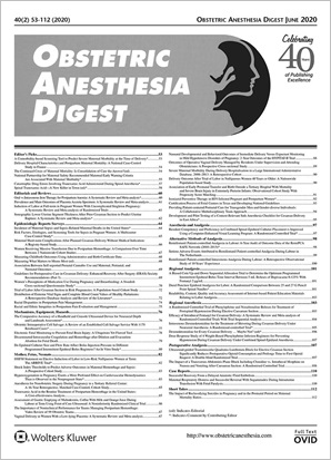 Obstetric Anesthesia Digest cover