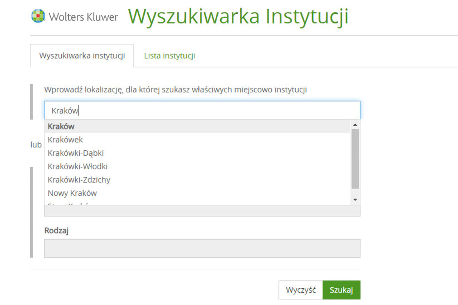 Wyszukiwarka instytucji