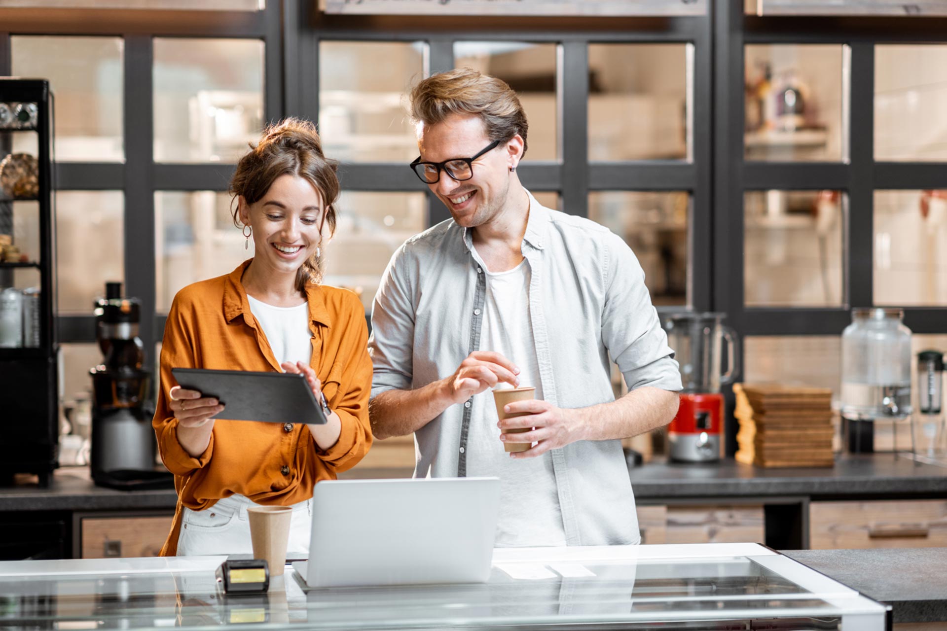 Couple registering a company for payroll tax