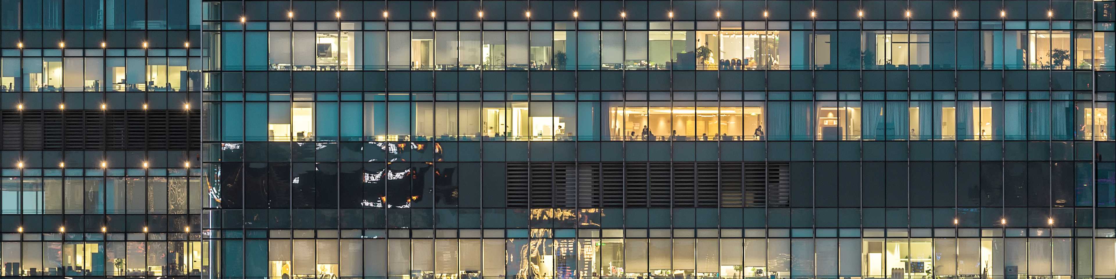 Side view of office building windows