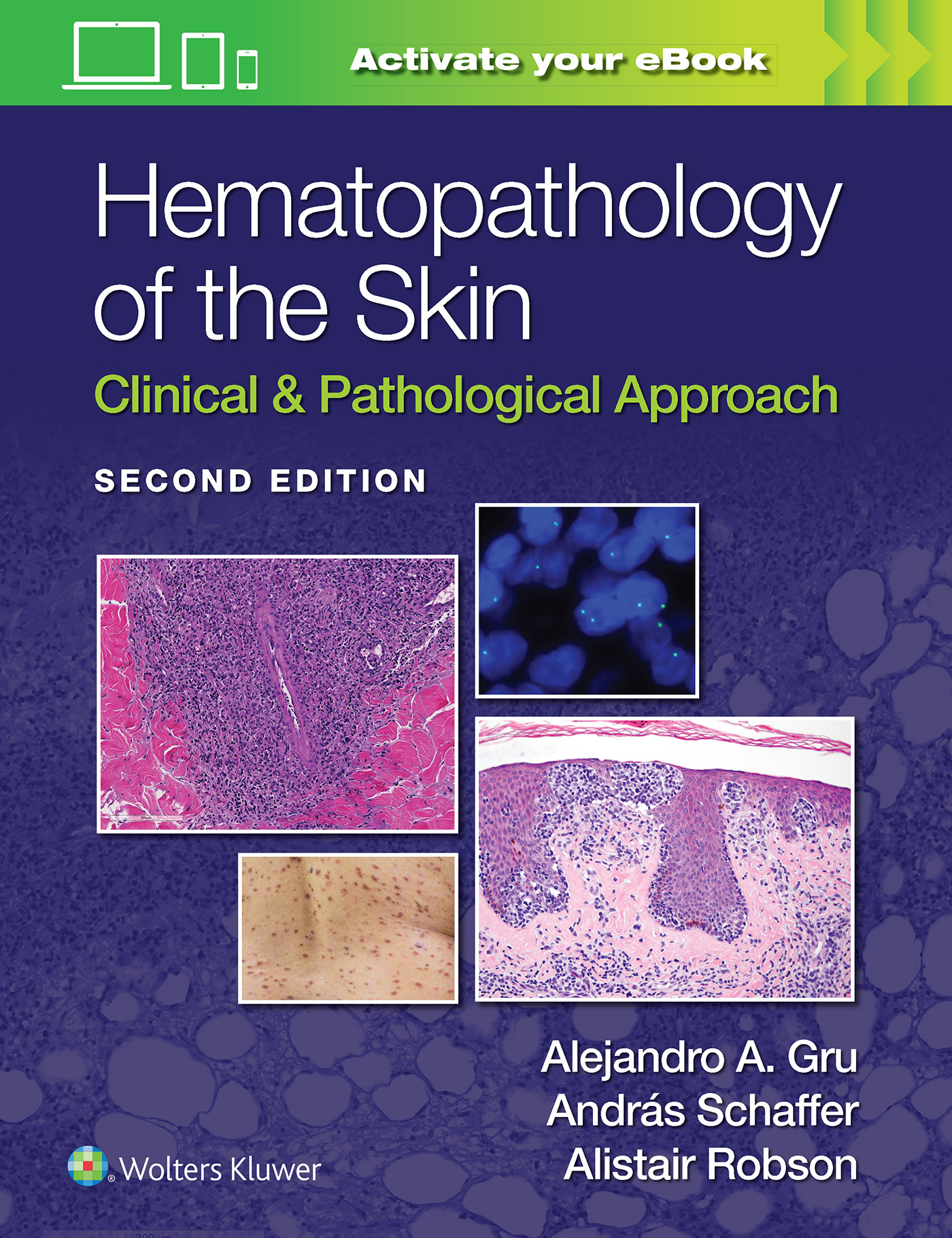 Cover of Hematopathology of the skin featuring images of types of skin cells on a purple background