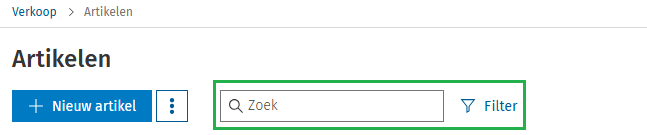 In het overzicht van Artikelen is een zoekbalk beschikbaar