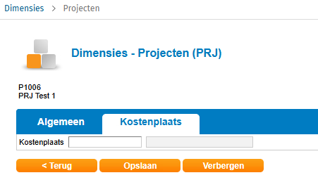 Projecten hebben een tab Kostenplaatsen voor het instellen van een kostenplaats