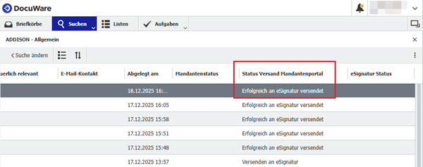Versandstatus DocuWare an eSignatur