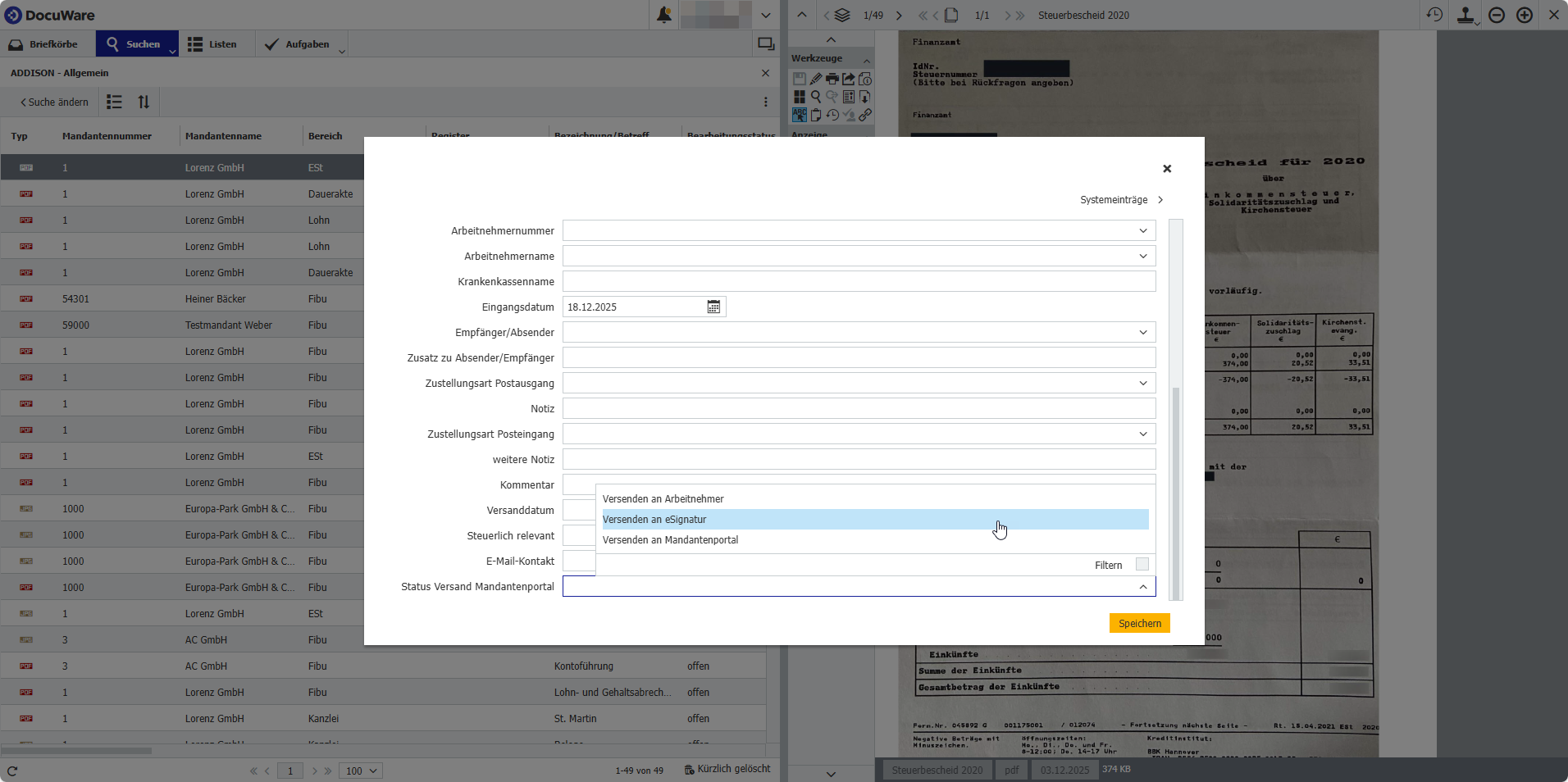eSignatur Prozess in DocuWare starten
