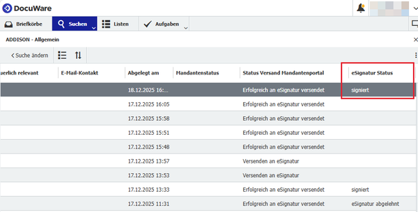 eSignatur Status aktualisiert