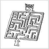 Illustration of maze with checked-flag at the finish