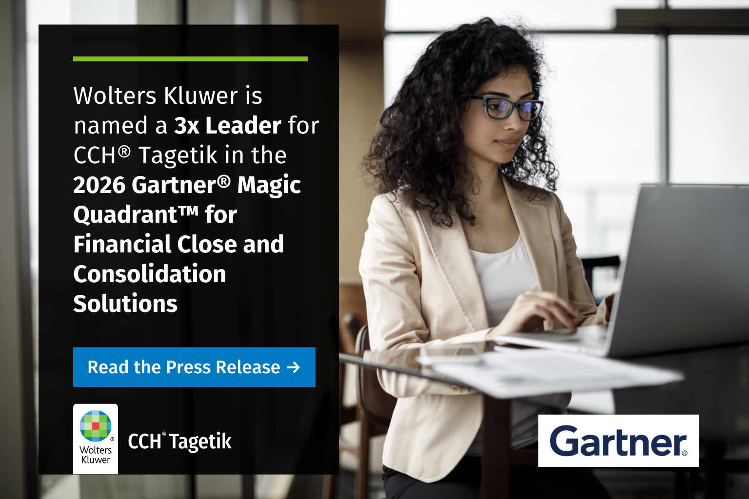 4 News Article Image Wolters Kluwer wurde 2026 von Gartner MQ Financial Close and Consolidation dreifach als Führer für CCH Tagetik benannt.