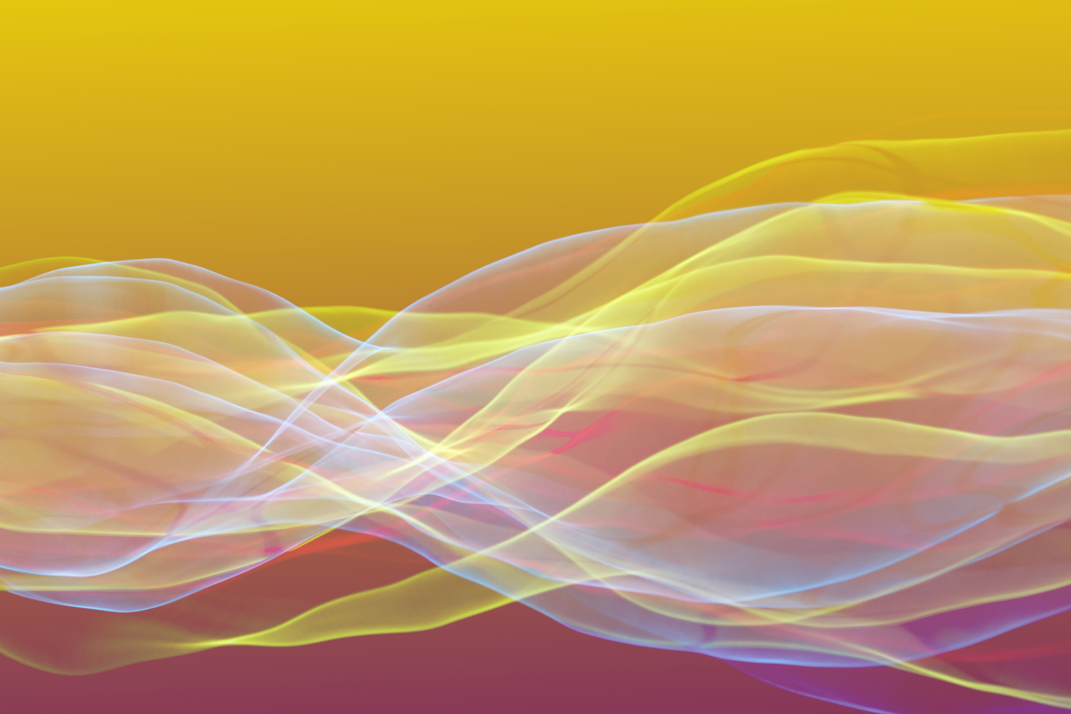 Yellow, blue, orange and red light trails flowing horizontally across yellow to red gradated background