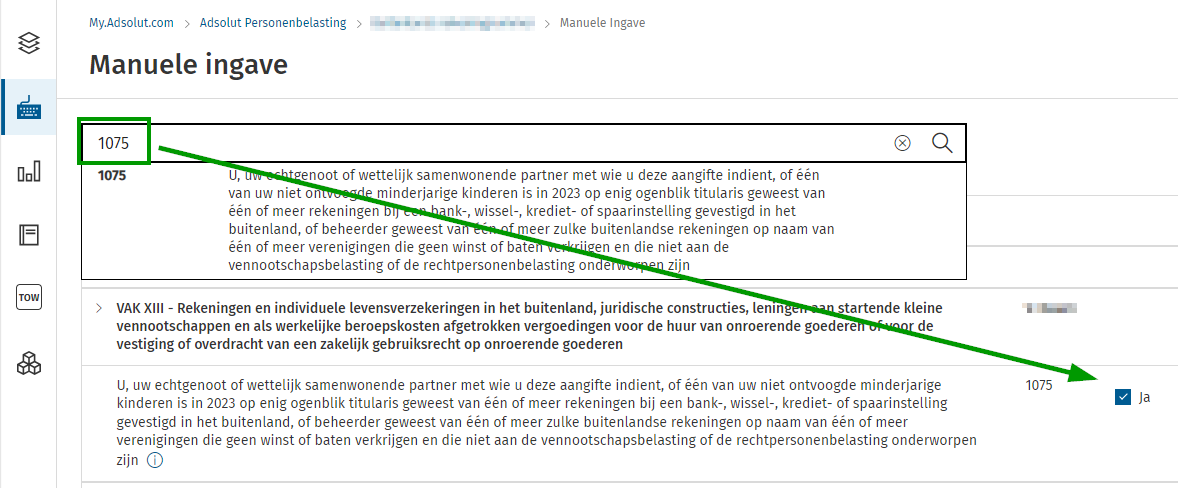 Adsolut PB - buitenlandse rekening - code 1075