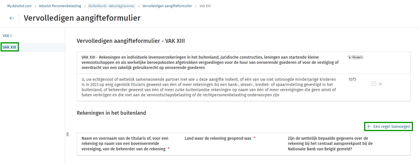 Adsolut PB - buitenlandse rekening - code 1075 - vervolledigen aangifteformulier