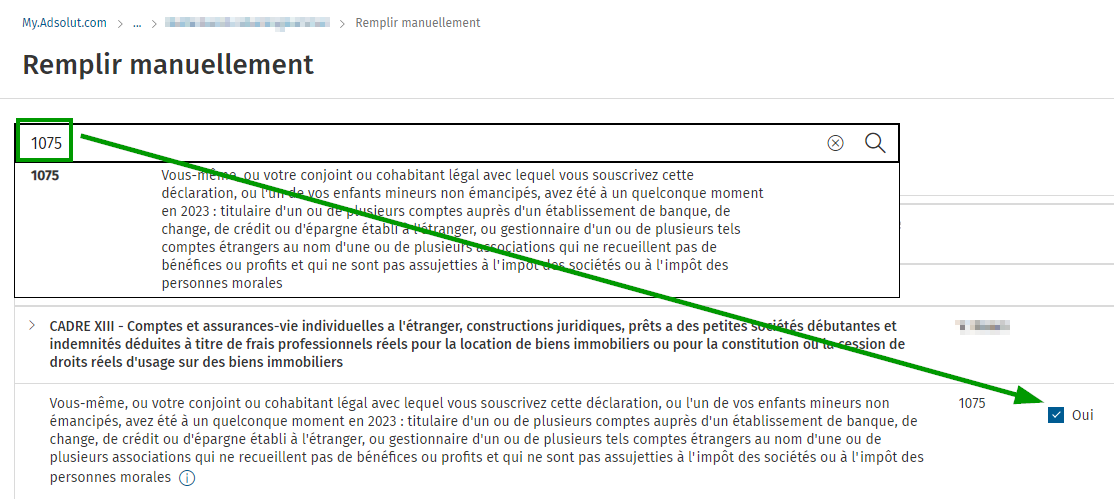 Adsolut IPP - comptes à l'étranger - code 1075