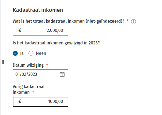 Hoe kan ik in Adsolut Personenbelasting tijdens het jaar een gewijzigd kadastraal inkomen invullen