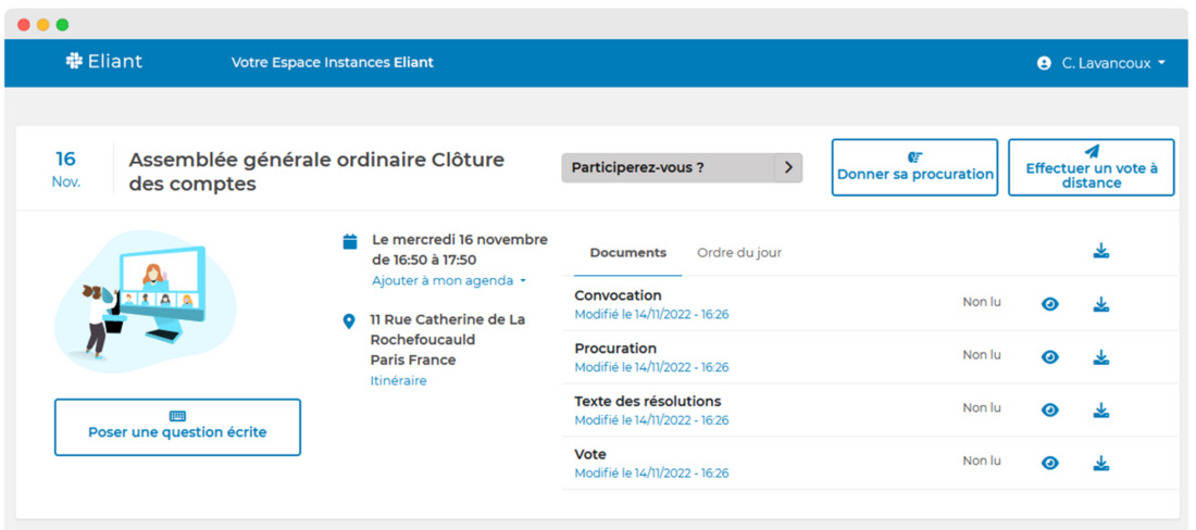 Capture de la dématérialisation des AG pour les fédérations / vue adhérent