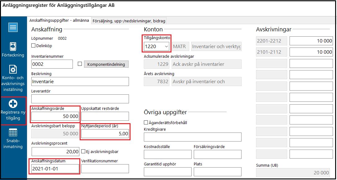 Registrera ny tillgång i anläggningsregistret (1)