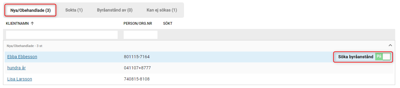 Nya/obehandlade klienter