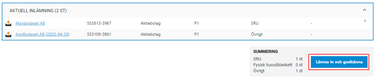 Inlämningsdelen av deklarationer i Capego1