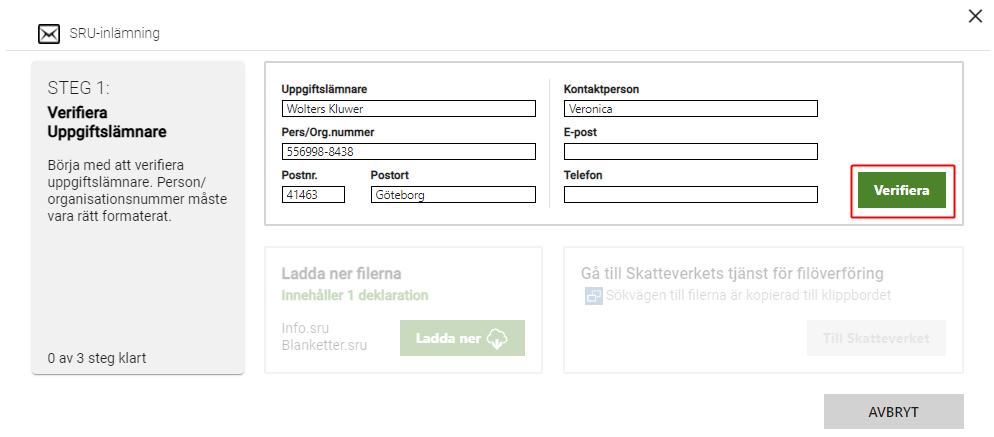 Inlämningsdelen av deklarationer i Capego2