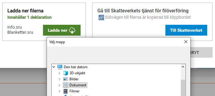 Inlämningsdelen av deklarationer i Capego4