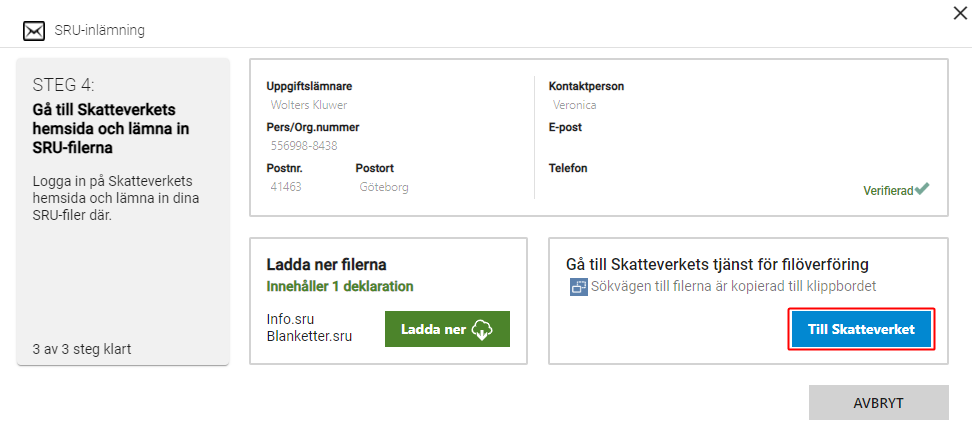 Inlämningsdelen av deklarationer i Capego7