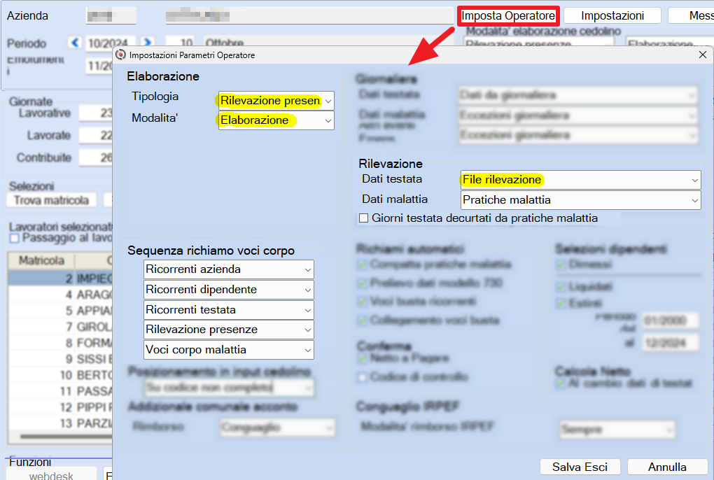 Imposta rilevazione presenze