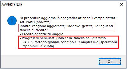messaggio iniziale in riporto dati contabili