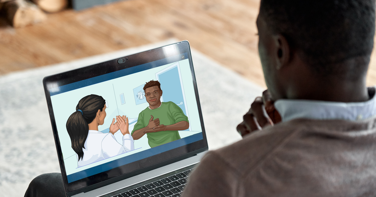 Black patient watching a patient video on Emmi