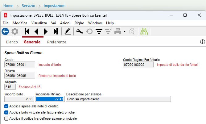 Bollo su esente aliquota principale