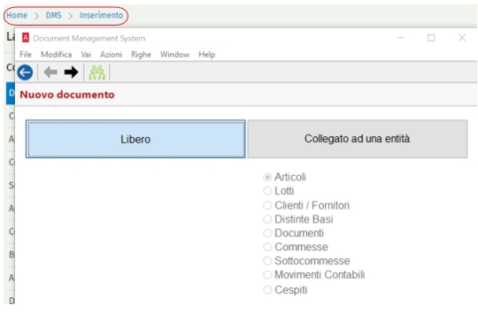 Caricare un file in arca da dms inserimento