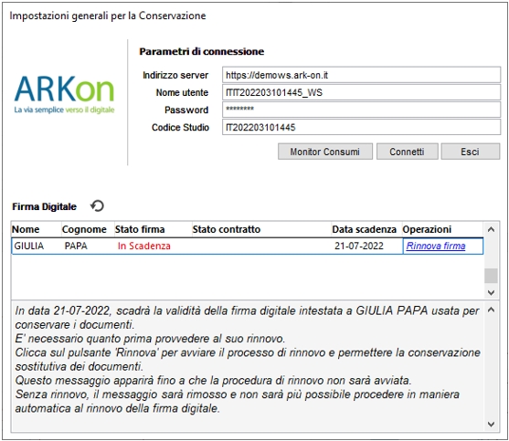 impostazioni conservazione