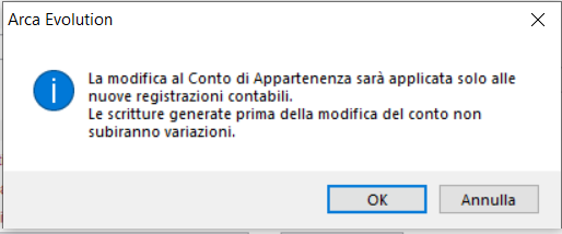 variazione conto di appartenenza cliente fornitore