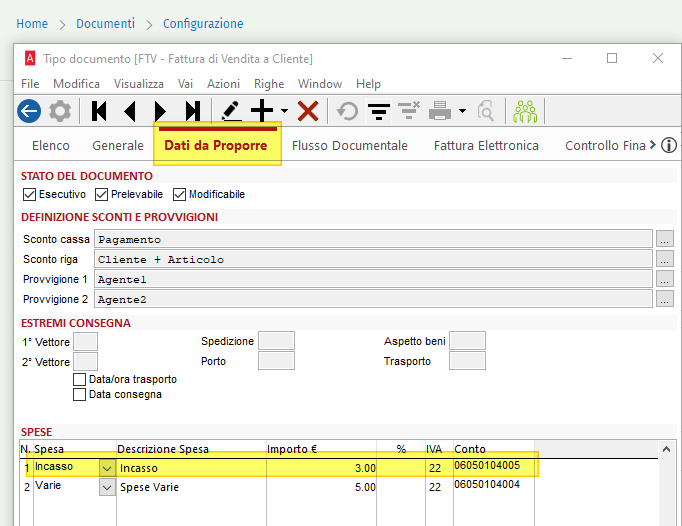 Spese incasso documento