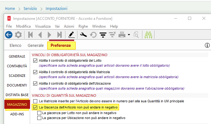 Giacenza Magazzino