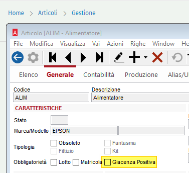Giacenza positiva