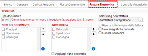 Codifica TD29 Tipo Documento