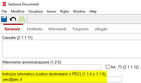 Arca -Dati Aggiunti email