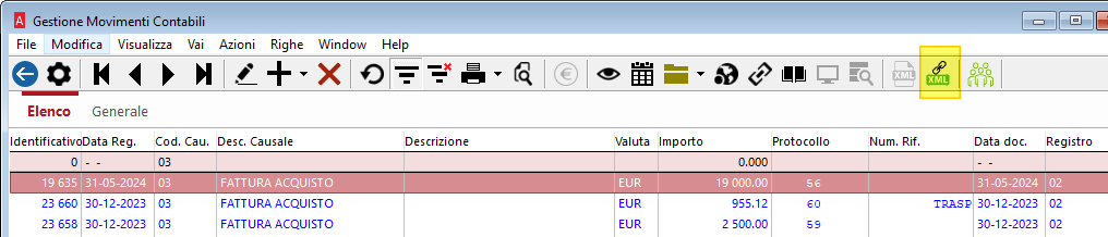 Pulsante collegamento fattura elettronica XML