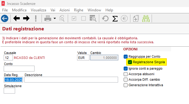 Registrazione singola