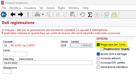 Raggruppa per conto
