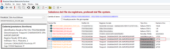 Documento integrativo archiviazione DMS selezionato
