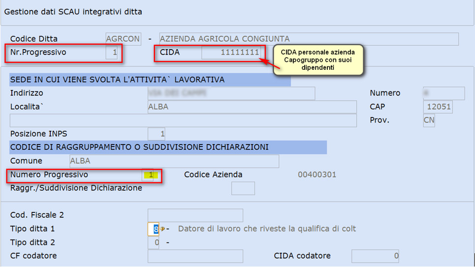 scau dati Ditta capogruppo A (suoi dipendenti no co-assunti)
