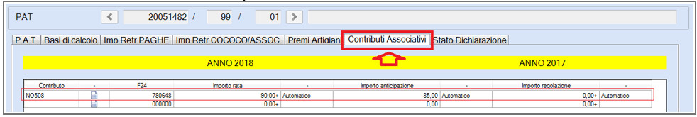Videata contributi associativi in Autoliquidazione