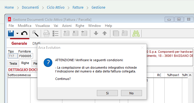 Richiesta inserimento fattura collegata