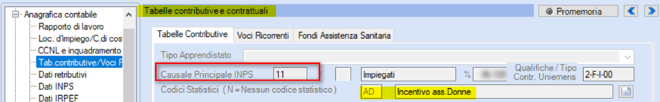 Esonero INAIL sezione Tabelle contributive e contrattuali