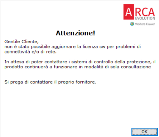 licenza arca problemi connettività rete